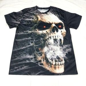 UNBRANDED 3D SKULL ALL OVER PRINT MEN'S MESH 100% POLYESTER T-SHIRT SIZE LARGE